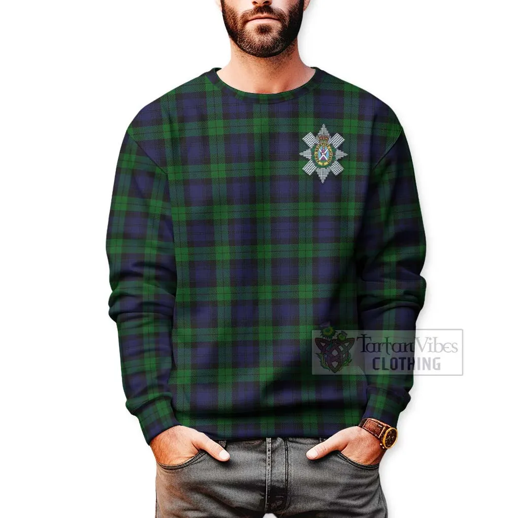 Black Watch Tartan Sweatshirt with Family Crest Celtic Skull Style