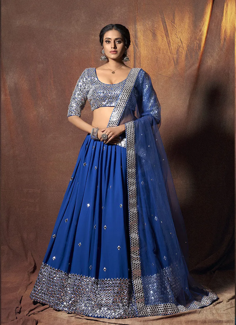 Blue And Silver Mirrorwork Embroidered Lehenga Choli