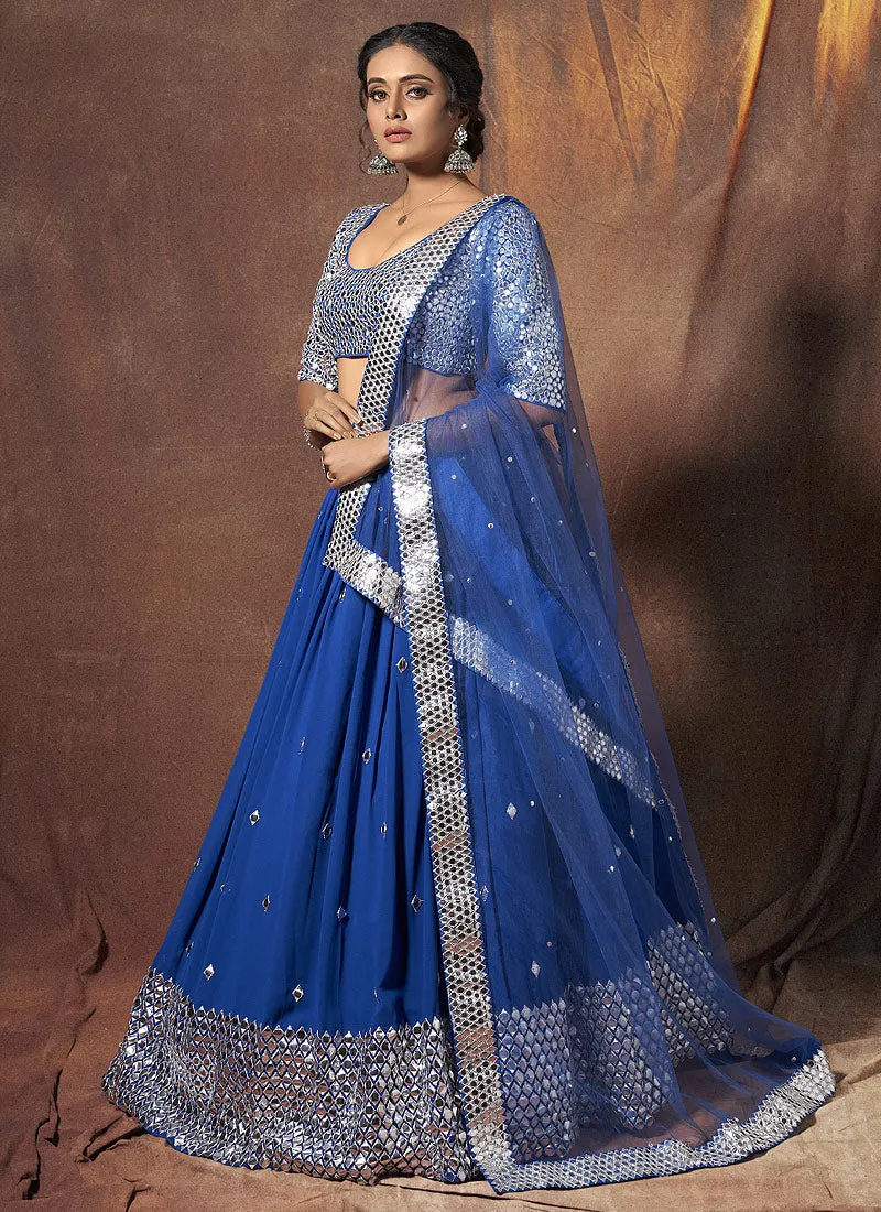 Blue And Silver Mirrorwork Embroidered Lehenga Choli