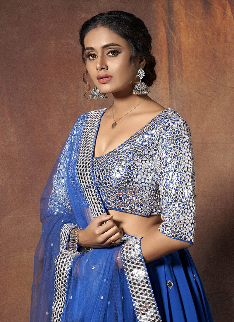 Blue And Silver Mirrorwork Embroidered Lehenga Choli