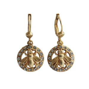 Catherine Popesco 14k Gold Plated Bee Bug Round Petite Crystal Earrings, 4781G Gray