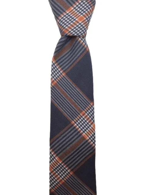 Charcoal Gray and Orange Plaid Cotton Skinny Men's Tie