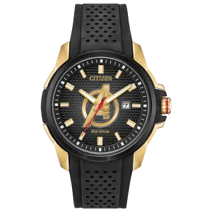 Citizen Marvel Avengers Goldtone Black Strap Watch AW1155-03W