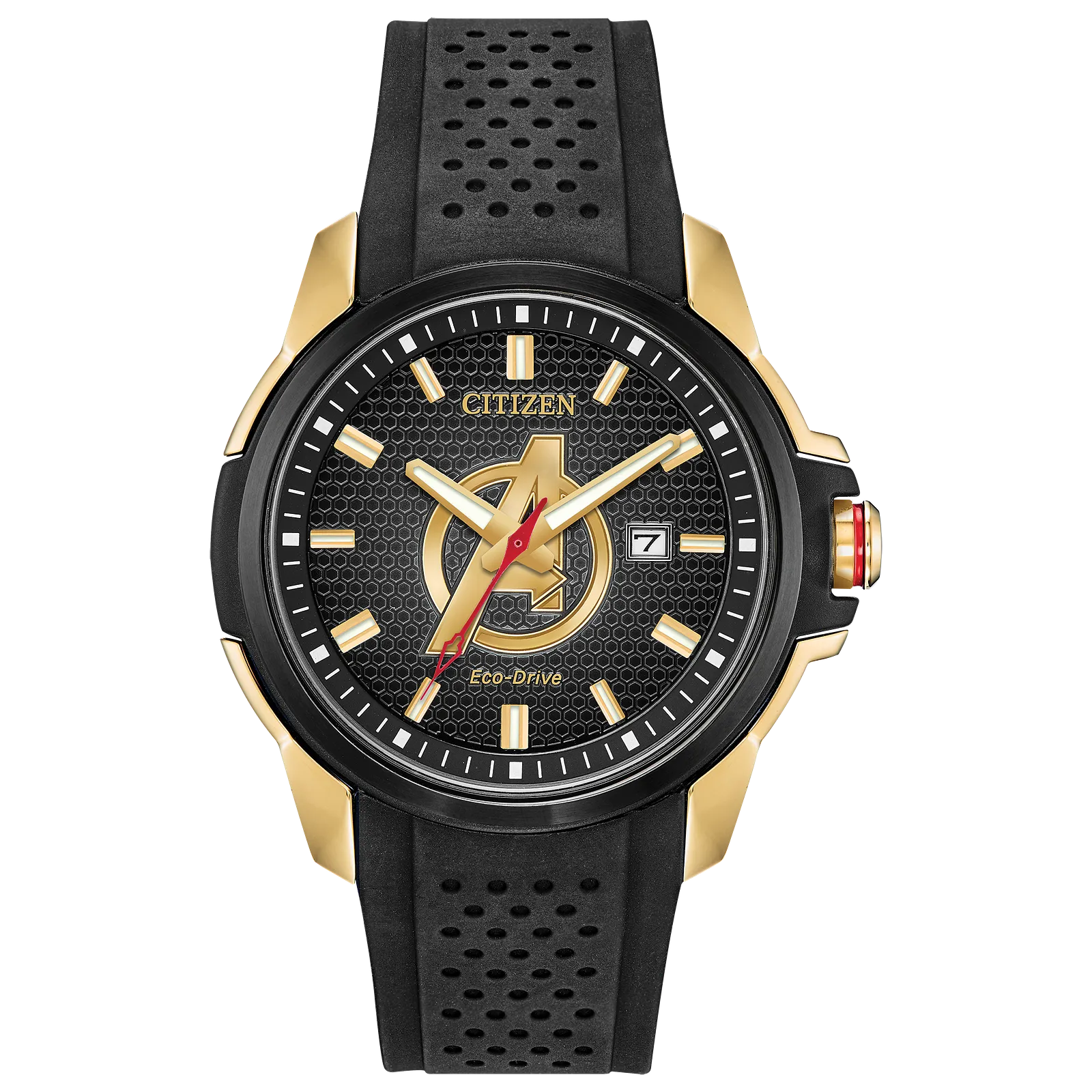 Citizen Marvel Avengers Goldtone Black Strap Watch AW1155-03W