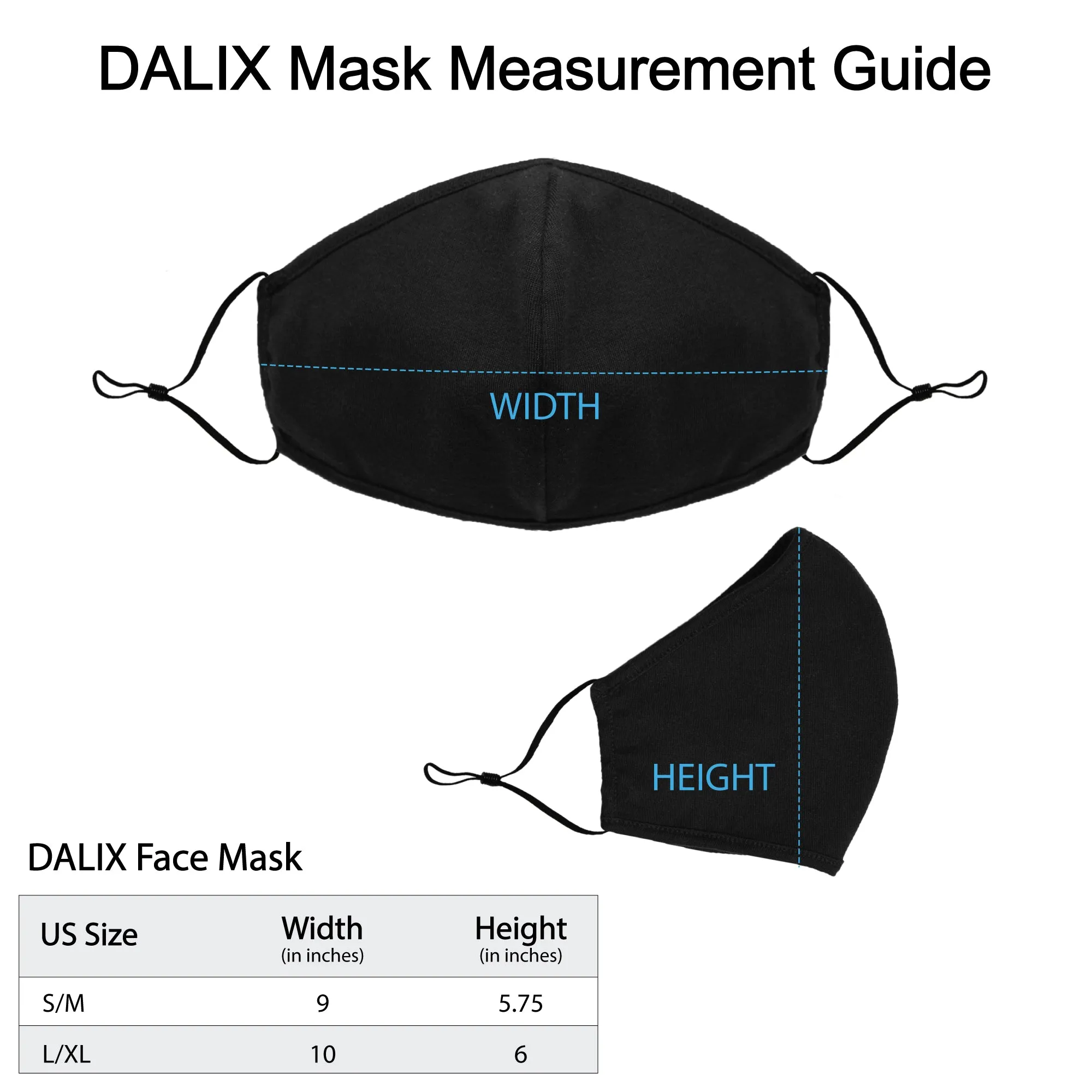 DALIX Cloth Face Mask Reuseable Washable Made in USA - S-M , L-XL Size (5 Pack)