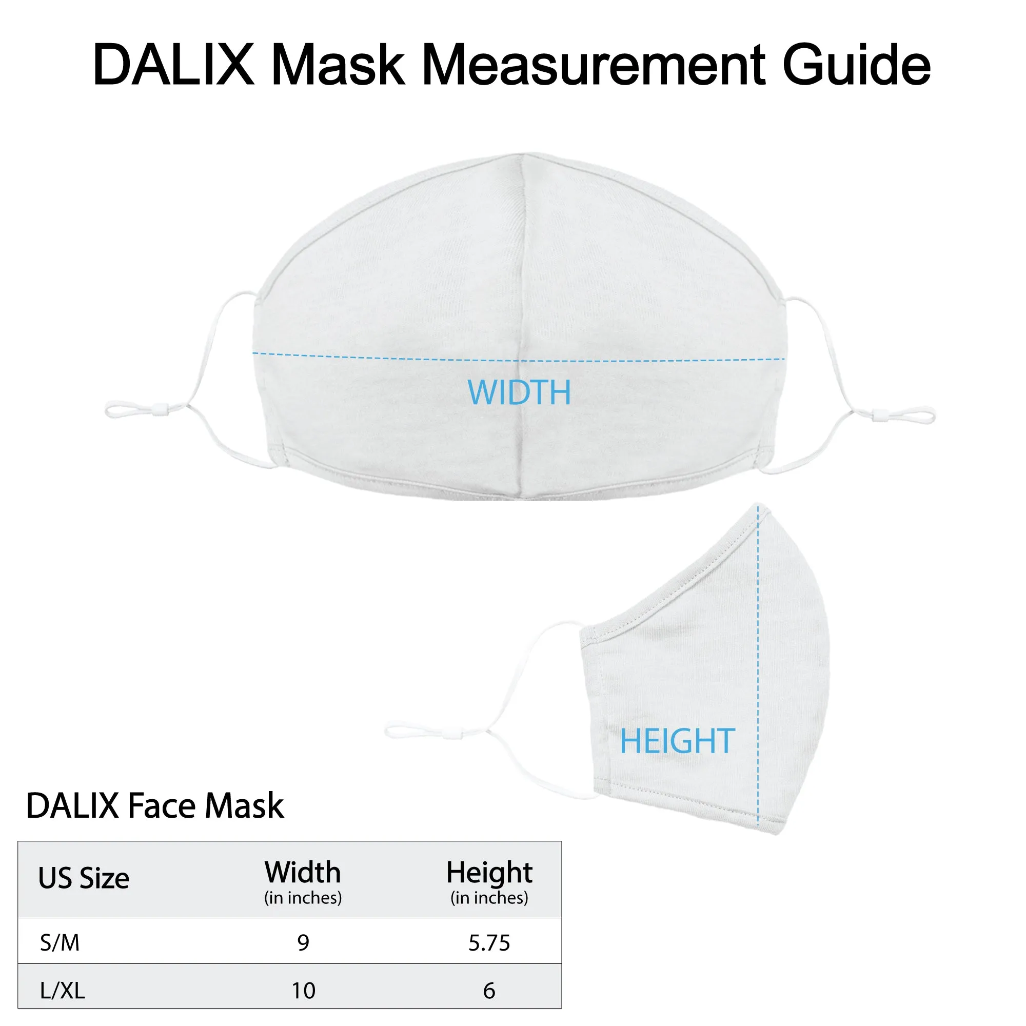 DALIX Cloth Face Mask Reuseable Washable Made in USA - S-M , L-XL Size (5 Pack)