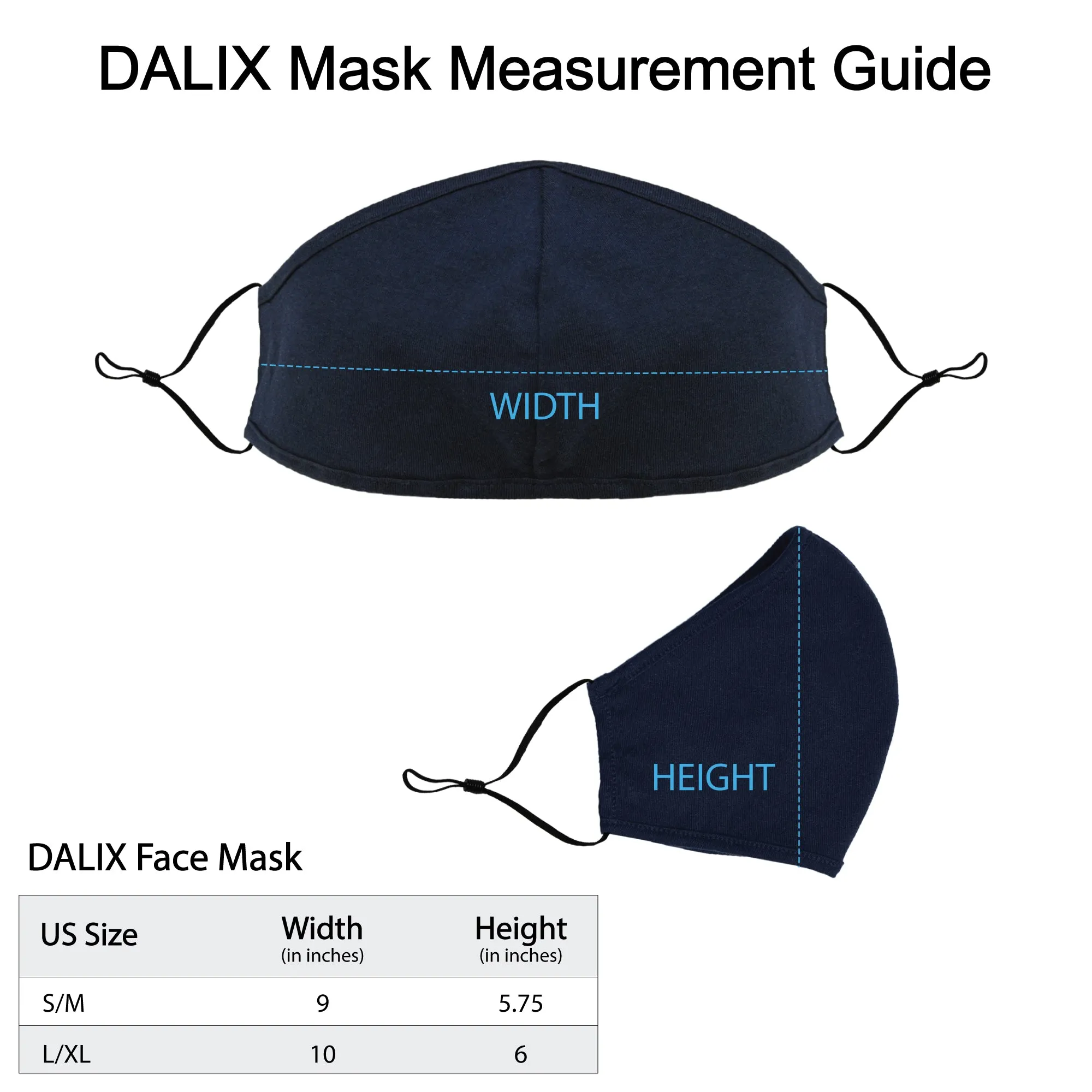 DALIX Cloth Face Mask Reuseable Washable Made in USA - S-M , L-XL Size (5 Pack)