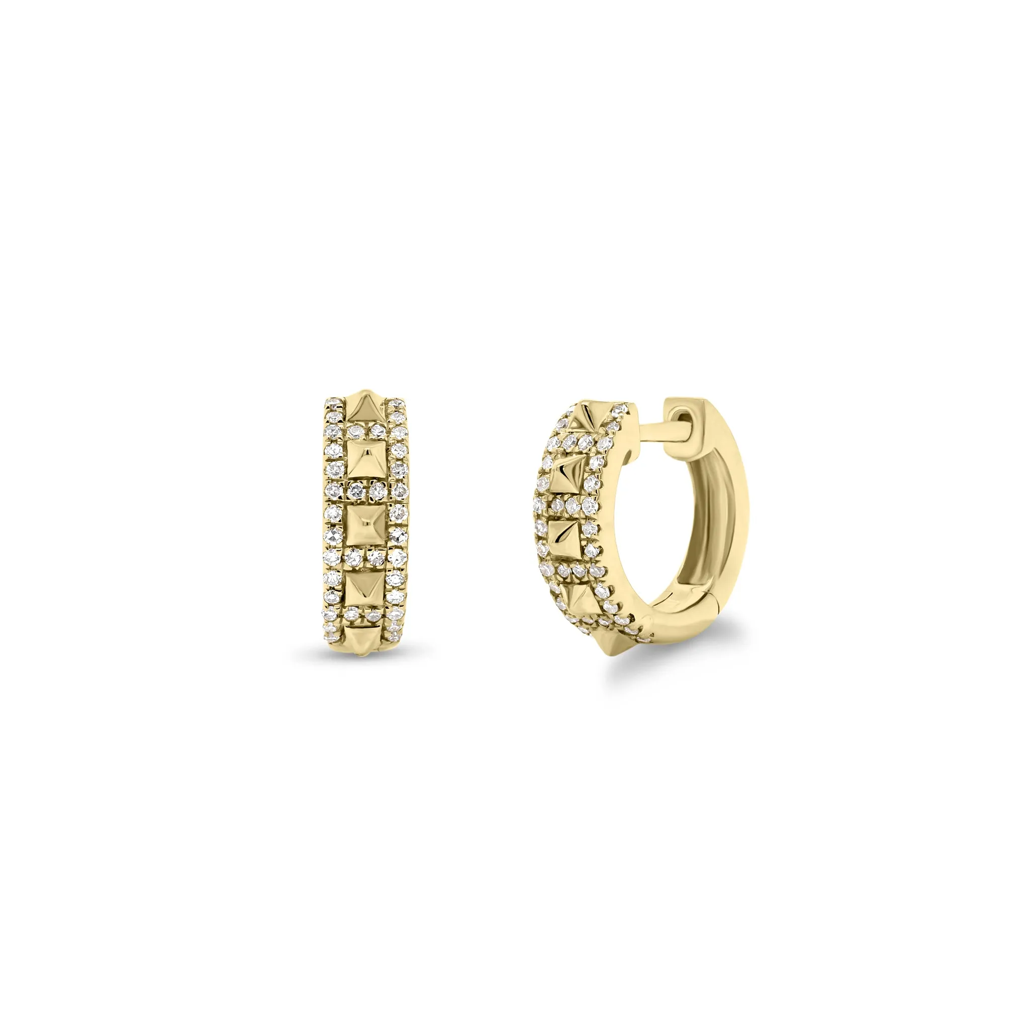 Diamond & Gold Pyramid Stud Huggie Earrings