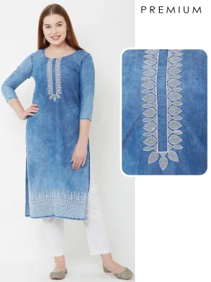 Elegant Embroidered Denim Kurta – Denim Blue