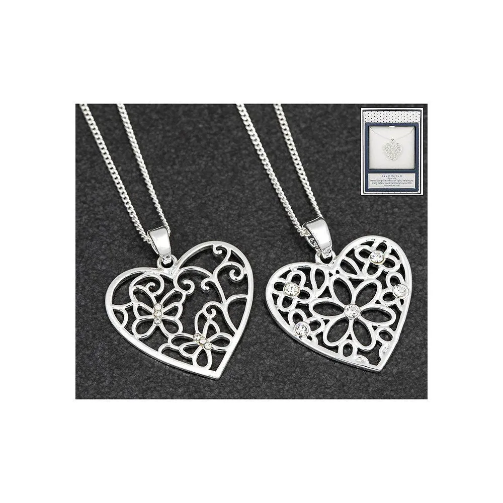 Equilibrium Silver Plated Filigree Heart Necklace (Choice of 2)