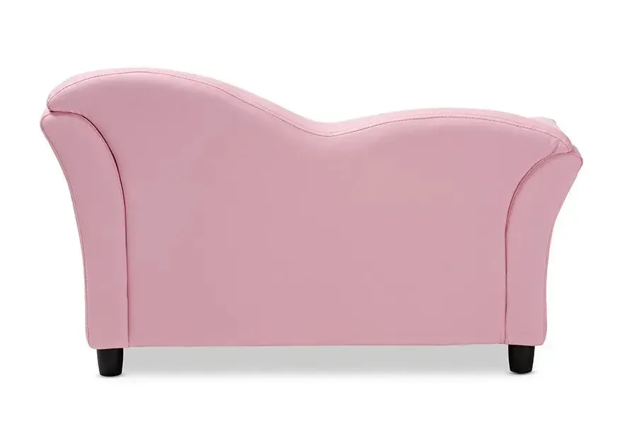 Felice Pink Faux Leather Kids 2-Seater Loveseat