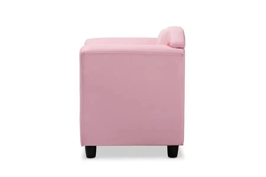 Felice Pink Faux Leather Kids 2-Seater Loveseat