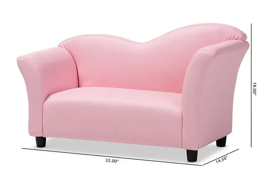 Felice Pink Faux Leather Kids 2-Seater Loveseat