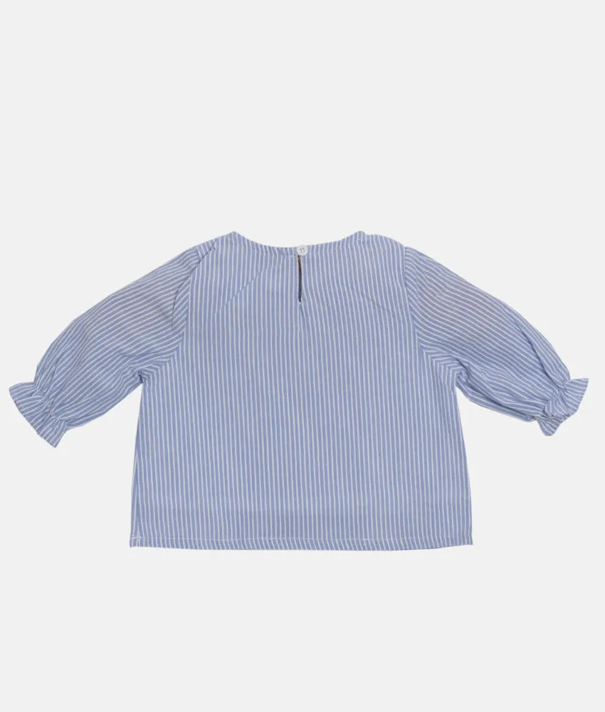 Girls Embroidered Top - Blue Stripes