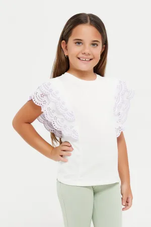 Girls White Embroidered Top