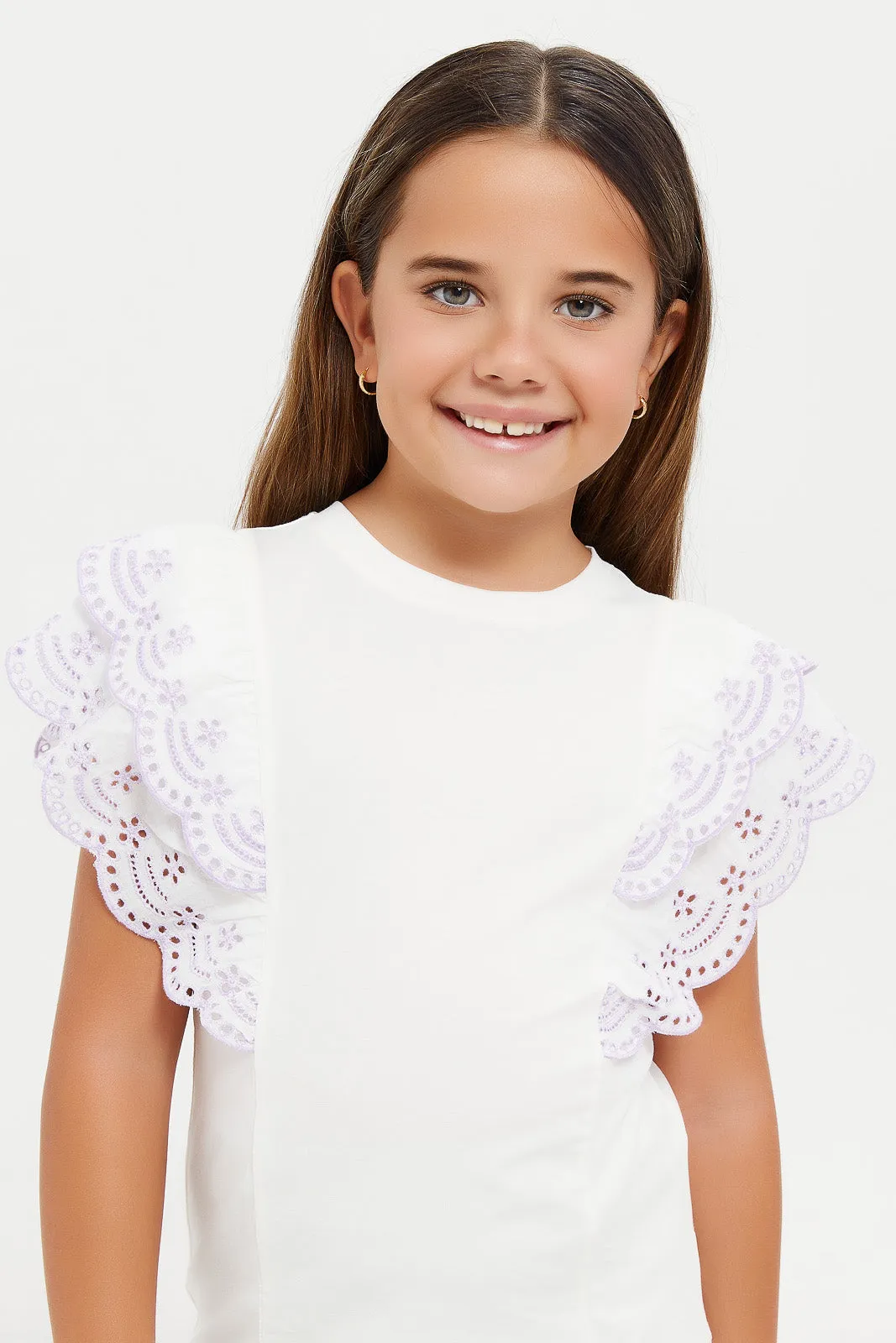 Girls White Embroidered Top