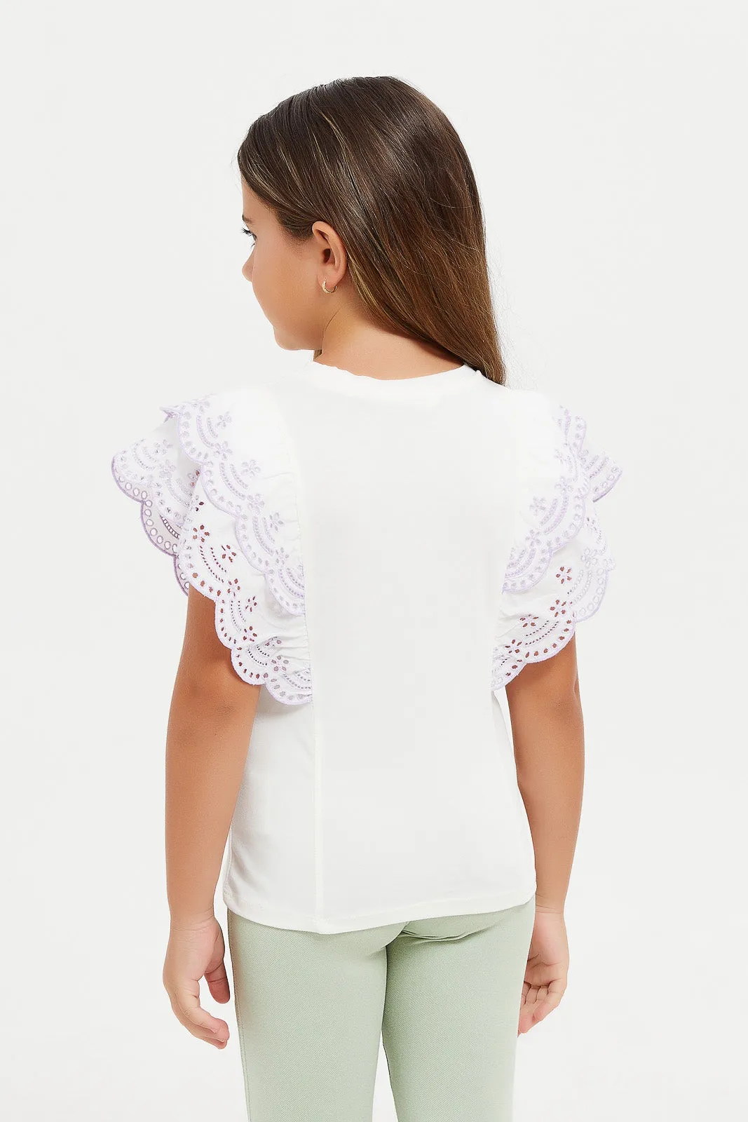 Girls White Embroidered Top