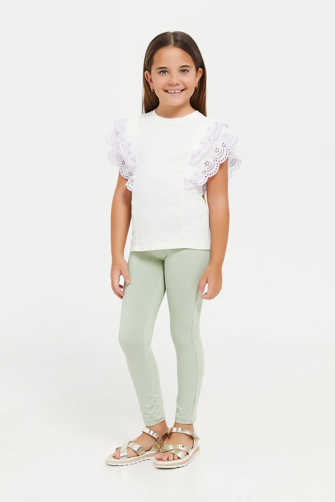 Girls White Embroidered Top