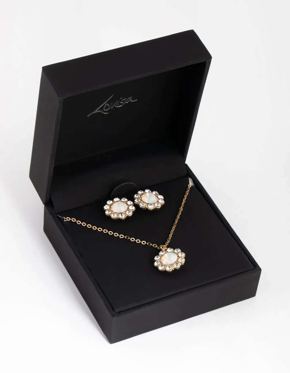 Gold Flower Stone Necklace & Earrings Set