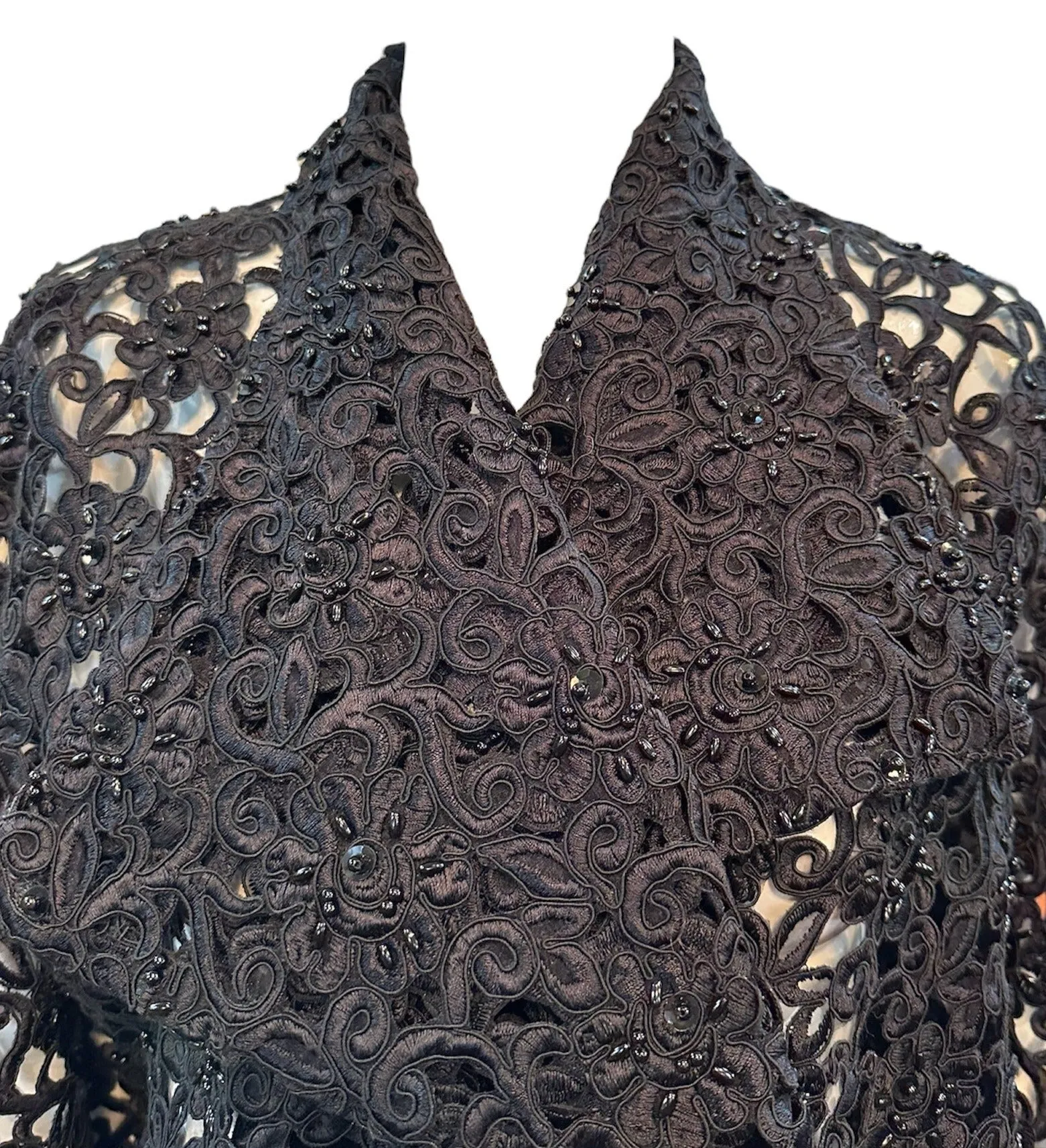 Gorgeous Black Cutwork Lace Evening Jacket Dotted with Beading