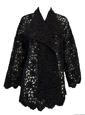 Gorgeous Black Cutwork Lace Evening Jacket Dotted with Beading