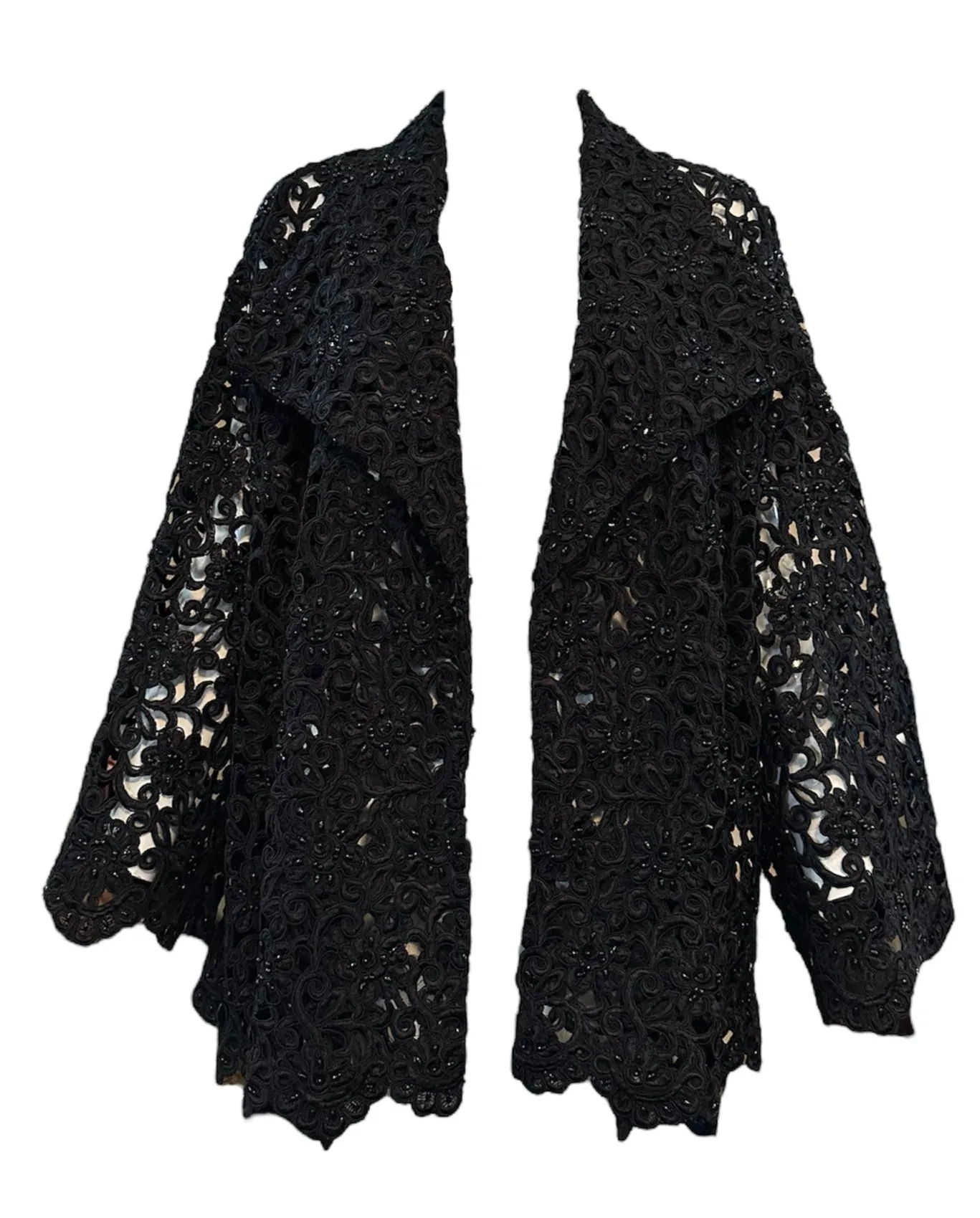 Gorgeous Black Cutwork Lace Evening Jacket Dotted with Beading