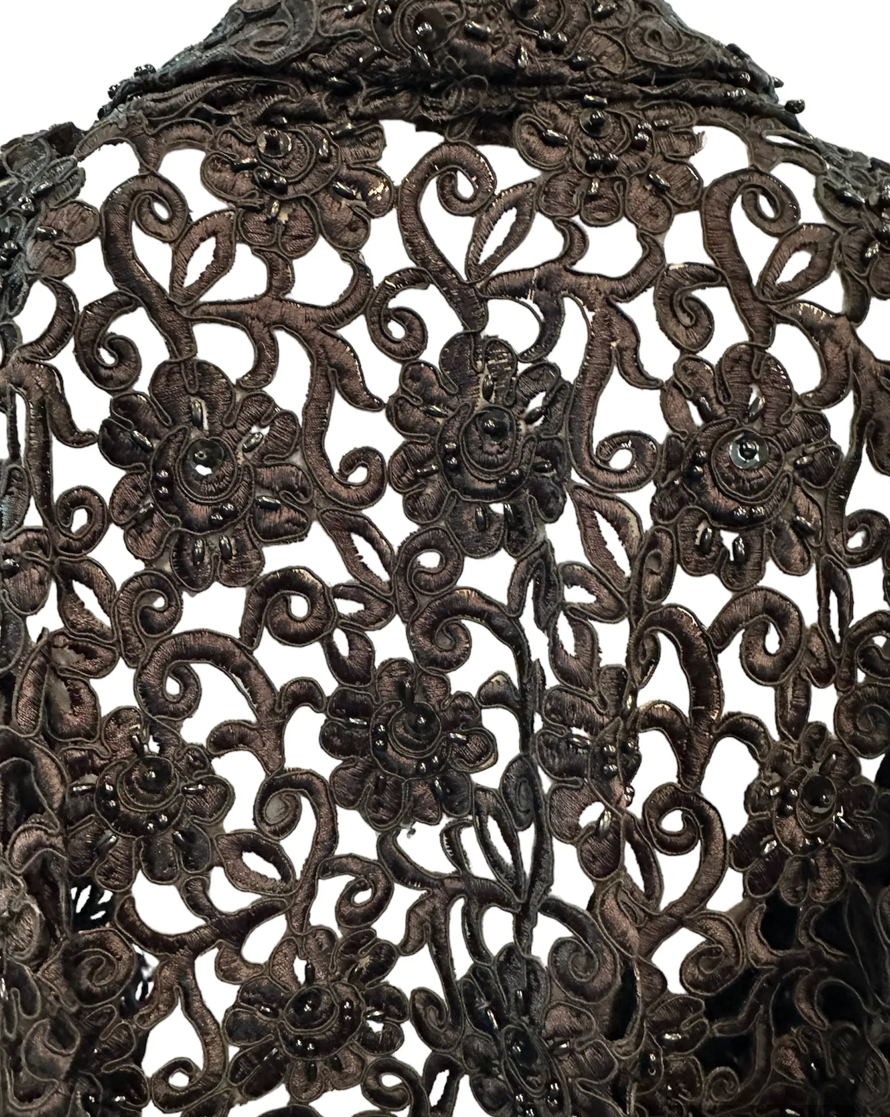 Gorgeous Black Cutwork Lace Evening Jacket Dotted with Beading