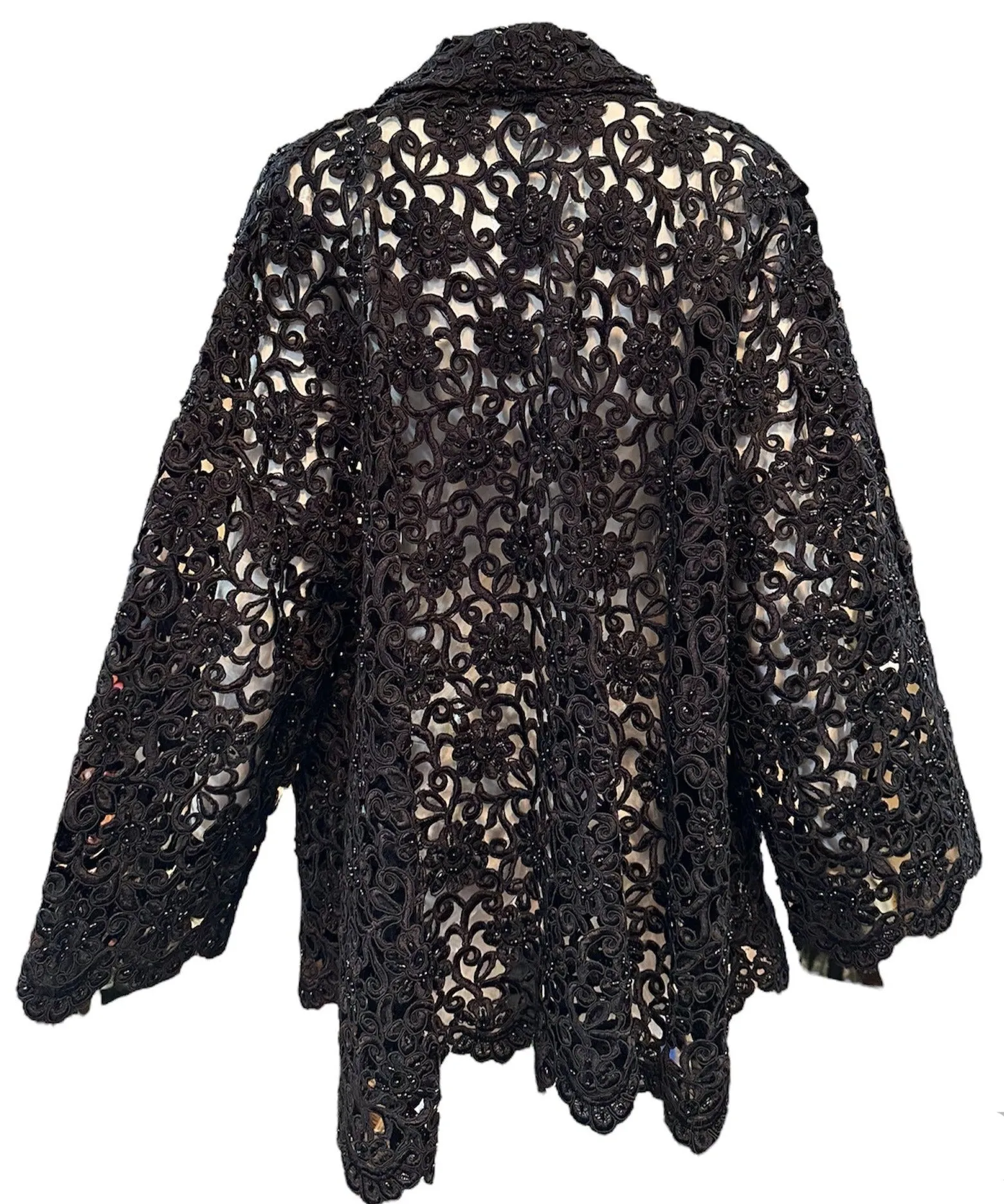 Gorgeous Black Cutwork Lace Evening Jacket Dotted with Beading