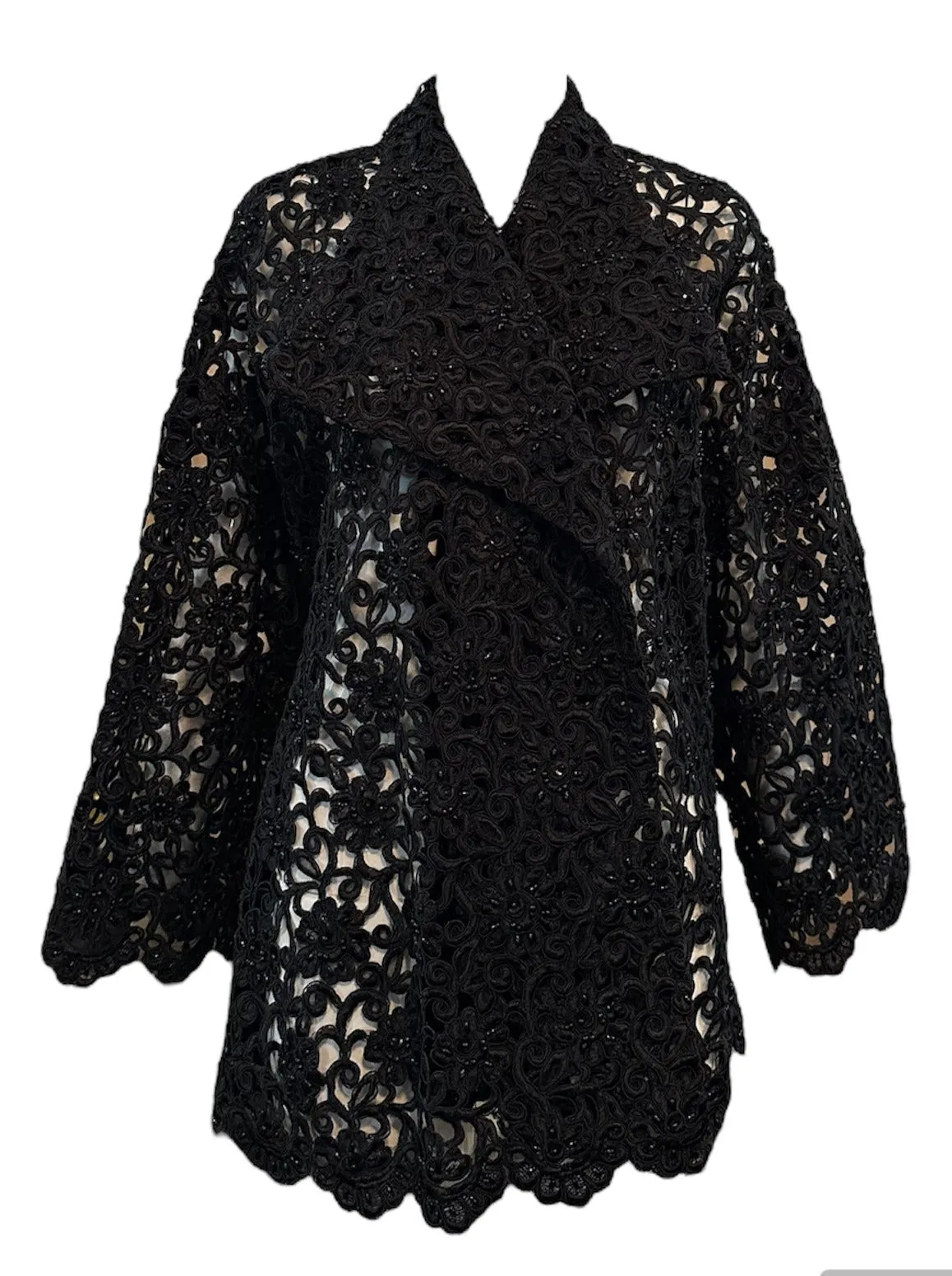 Gorgeous Black Cutwork Lace Evening Jacket Dotted with Beading