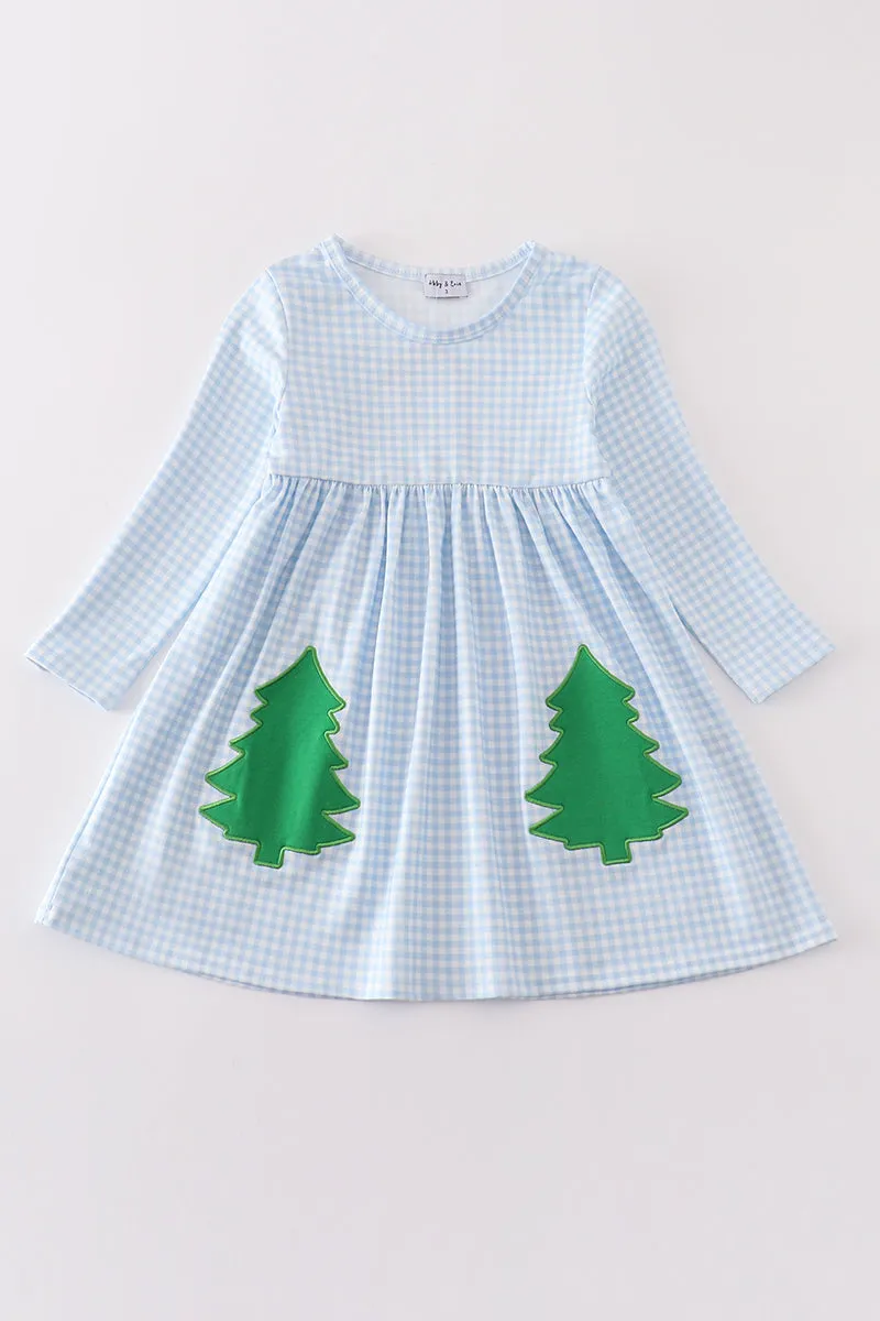 Green christmas tree applique girl dress