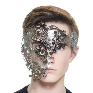 Half Face Phantom Laser Cut Venetian Man Masquerade Ball Party Mask - Silver (Style 2)