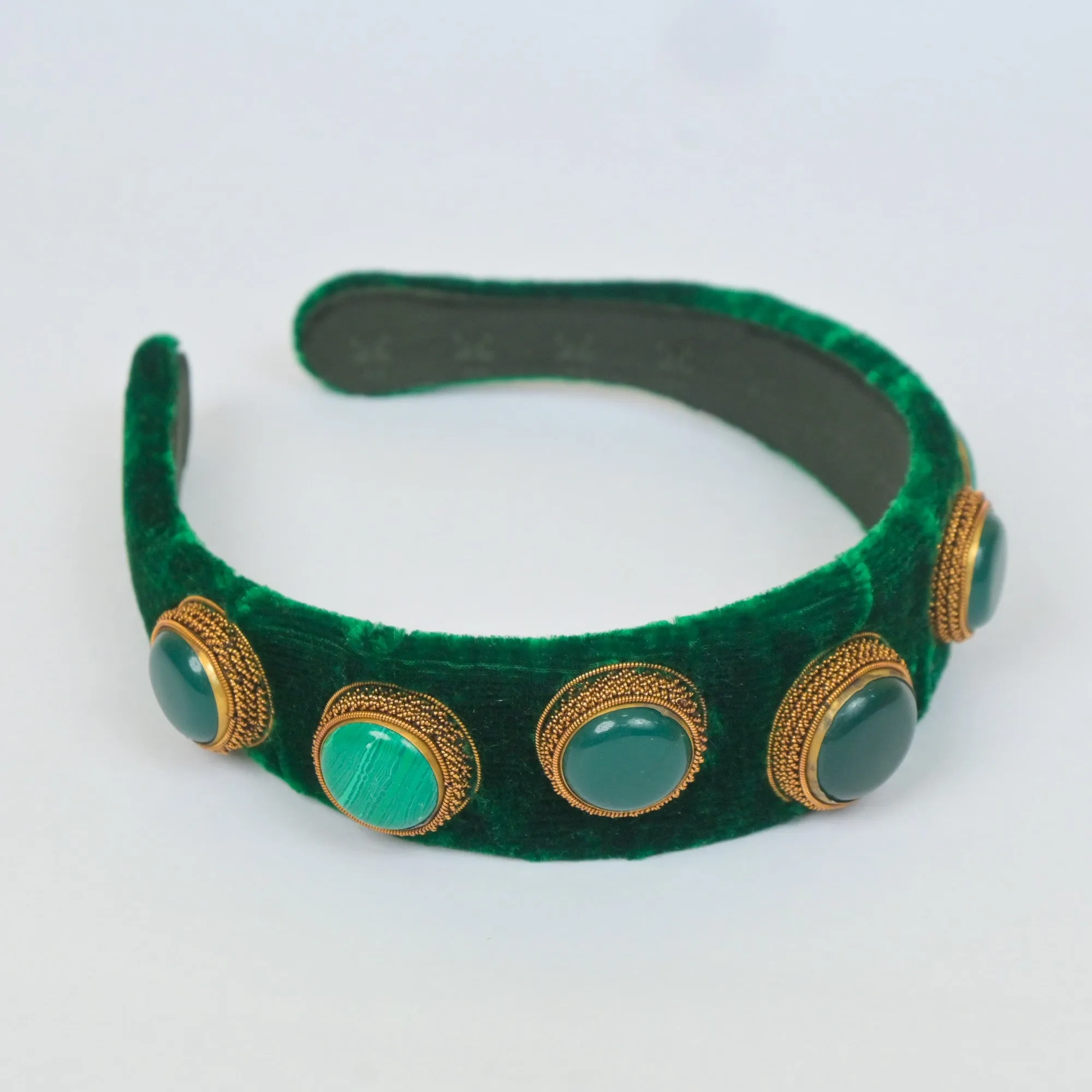 Headband with Green Onyx and Chalcedony Gemstones