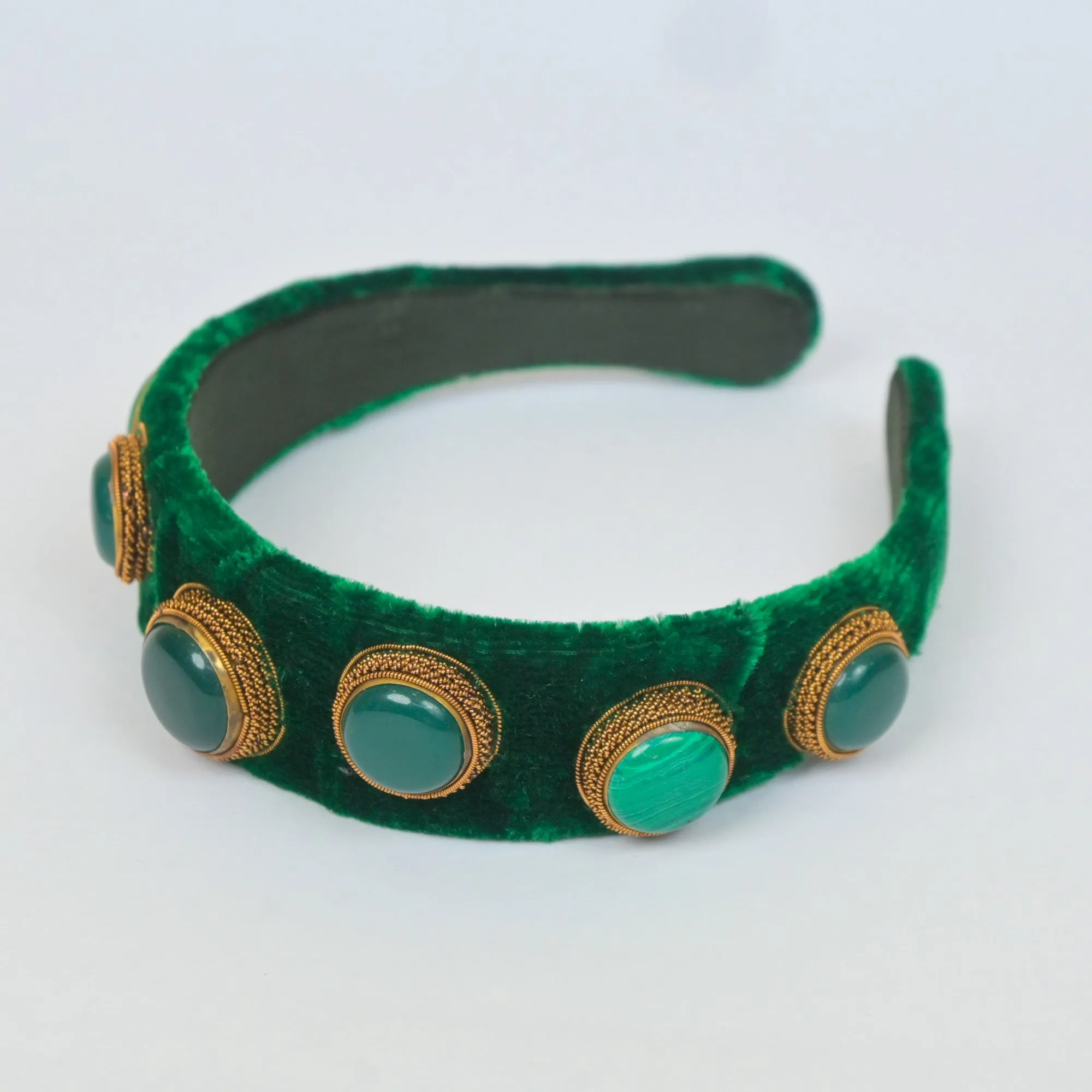 Headband with Green Onyx and Chalcedony Gemstones