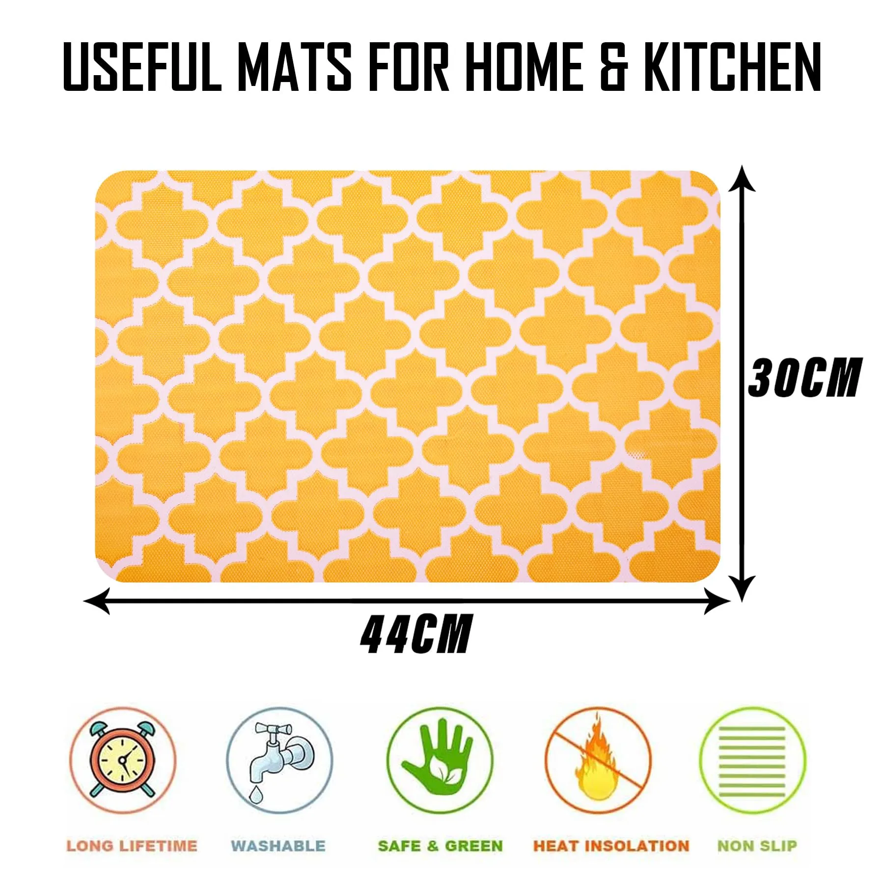 Heart Home Placemat | Placemats for Dining Room | Anti-Slip Table Mat Set | Placemats for Kitchen Table | Dining Table Placemats | Hexagon-Design Placemat | 6 Piece Set | Yellow