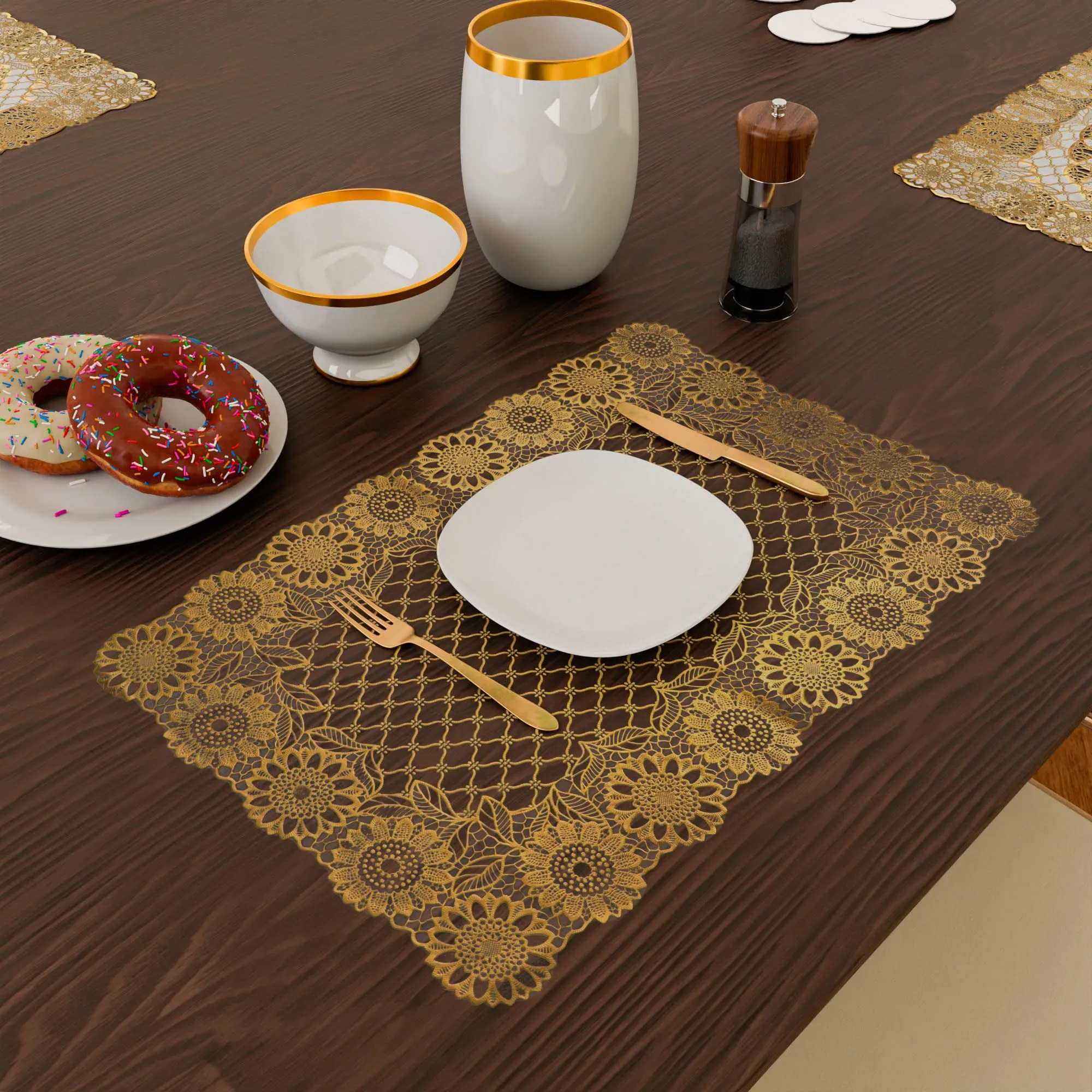 Heart Home Placemat | Placemats for Dining Room | Designer Table Mat Set | Placemats for Kitchen | Side Placemats | Table Placemat Set | Medium | 6 Piece Set | 14x20 | Golden