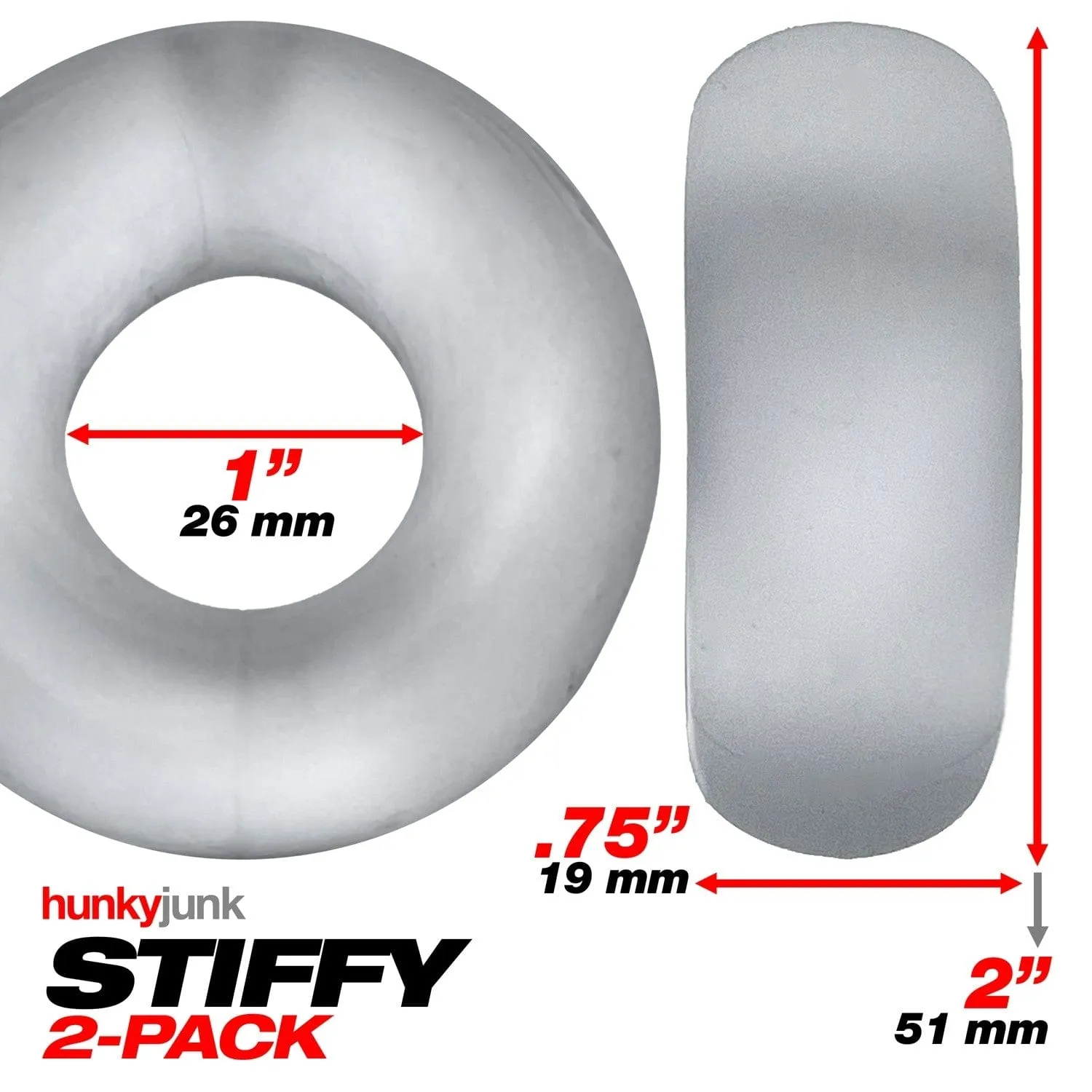 Hunkyjunk Stiffy Bulge Cock Ring Clear Ice 2 Pack