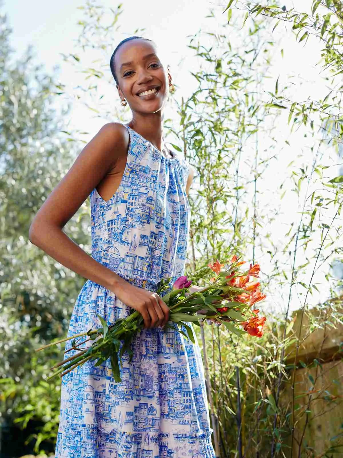 Imogen Organic Cotton Toile de Jouy Dress - Azure Blue