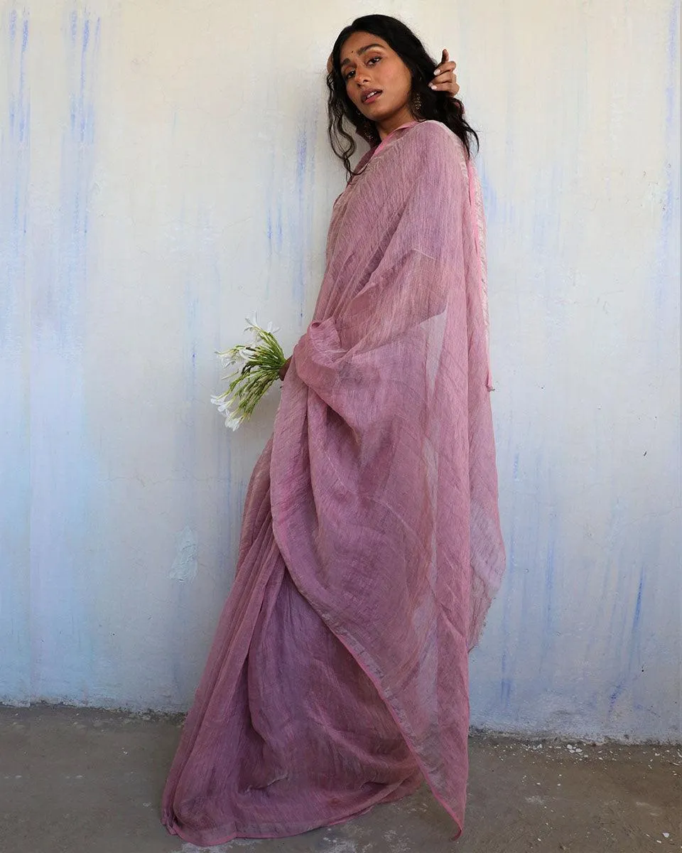 Inara Handwoven Linen Saree-Melting Moon