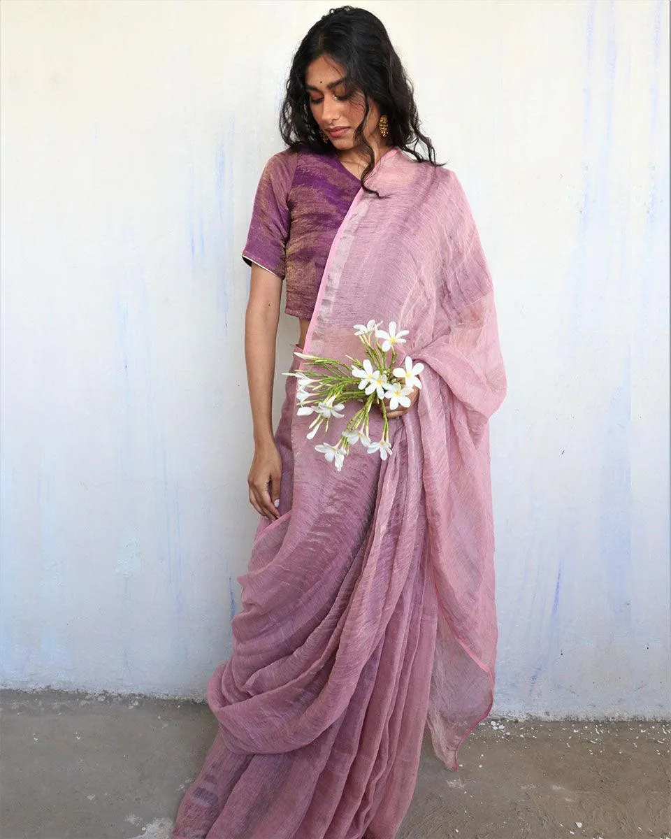 Inara Handwoven Linen Saree-Melting Moon