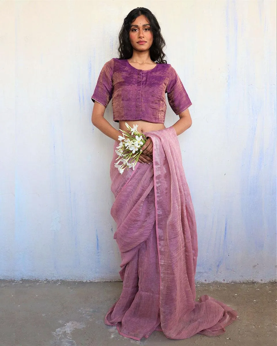 Inara Handwoven Linen Saree-Melting Moon