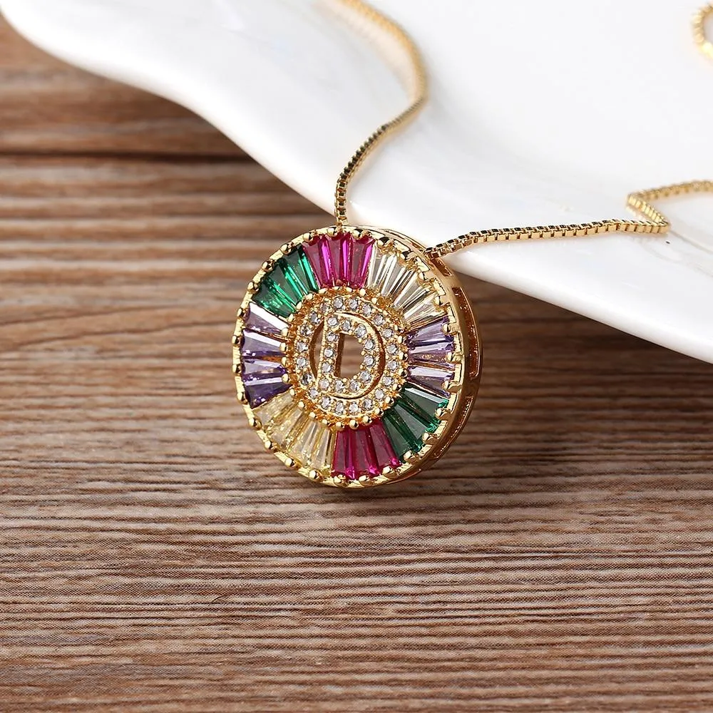 Initial Letter Colourful Women's Pendant Necklaces