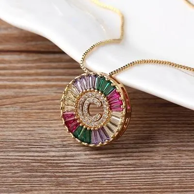 Initial Letter Colourful Women's Pendant Necklaces