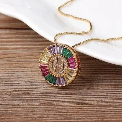 Initial Letter Colourful Women's Pendant Necklaces