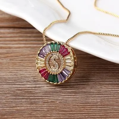 Initial Letter Colourful Women's Pendant Necklaces