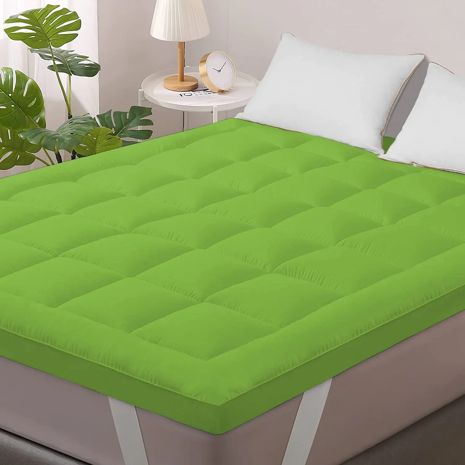 Jaipur Linen 800GSM Hollow Fibre Mattress Padding/Topper Mint Green for Twin Bed-48 Inch X 78 Inch