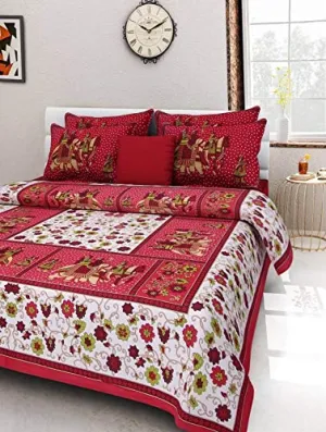 JAIPUR PRINTS Cotton Comfort Rajasthani Jaipuri Traditional King Size 1 Double Bedsheet with 2 Pillow Covers. - Multi_OfferGift29