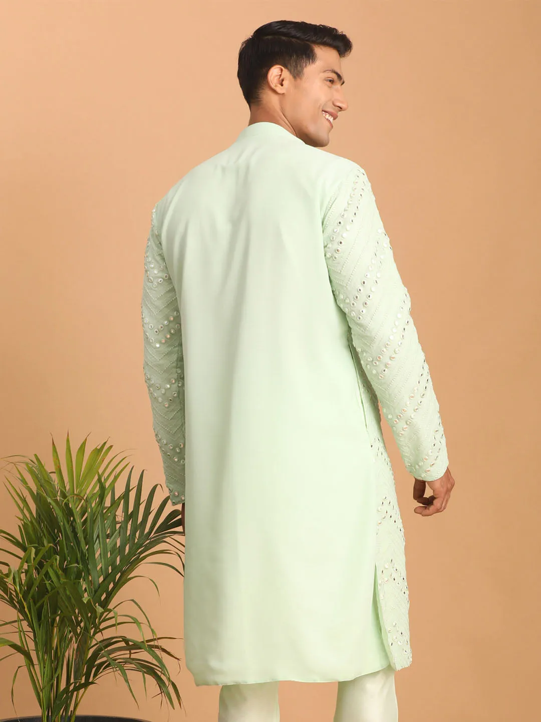 Jashvi Men's Mint Green Mirror Kurta