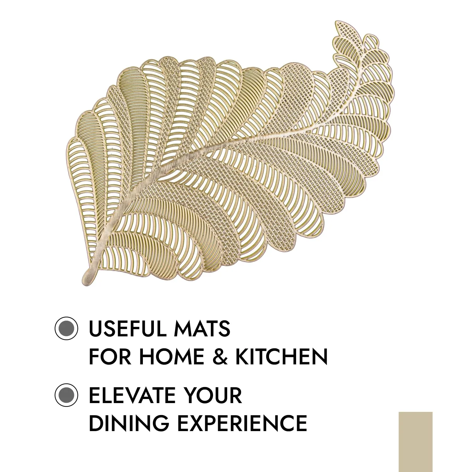 Kuber Industries Placemat | Placemats for Dining Room | Designer Table Mat Set | Placemats for Kitchen Table | Side Table Placemats | Leaf Shape Placemat | 6 Piece Set | Golden