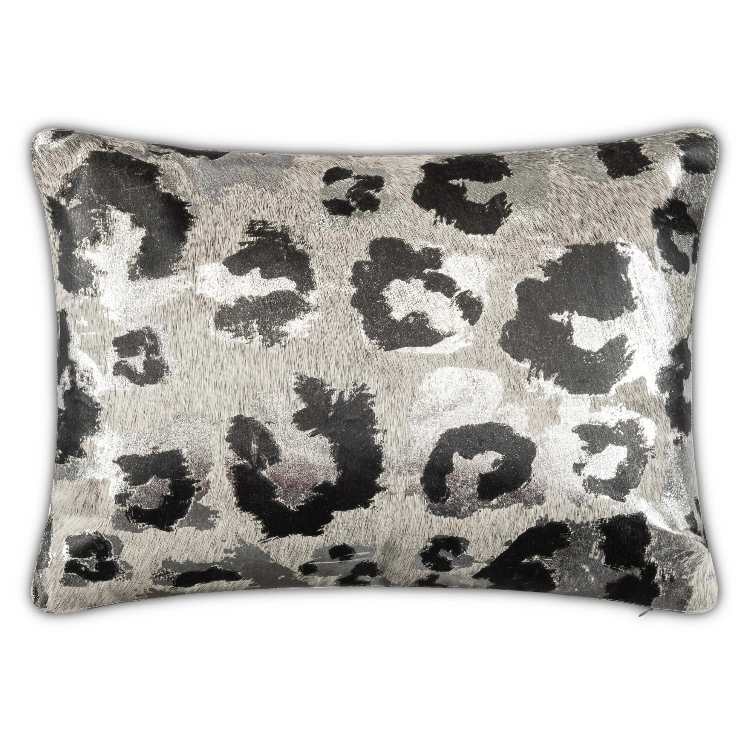 Leopard Print Hair in Hide Pillow, Grey/Silver/Black