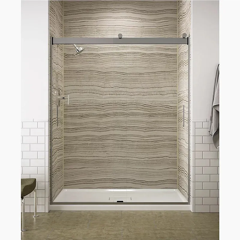 Levity 74" Clear Glass Sliding Shower Door in Anodized Brushed Bronze with 0.25" Thick Glass